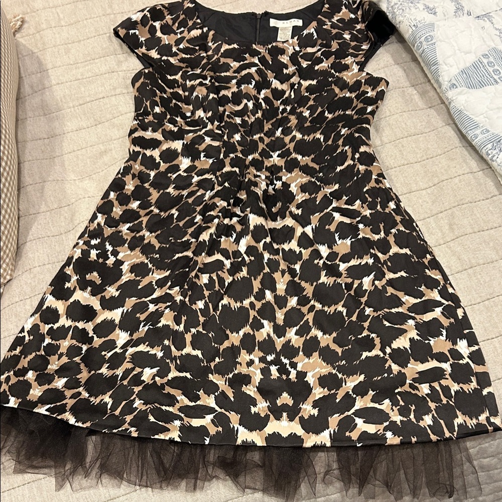 Kenar Women’s Leopard Print Cocktail Dress in Dark Brown, Tan & White